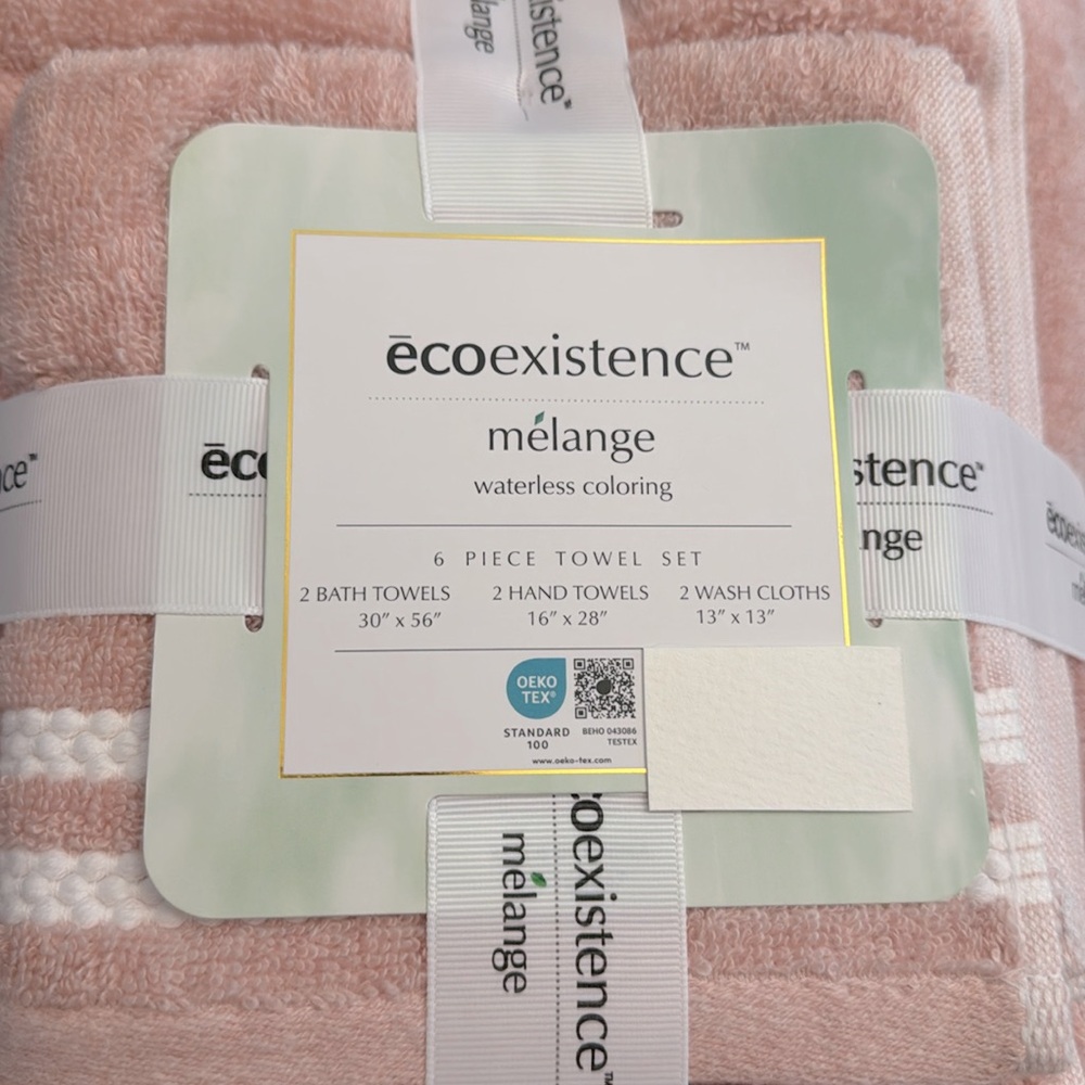 6pc Ecoexistence Mélange Bath Towel Set - Waterless Coloring  - Pink/White - Picture 9 of 9